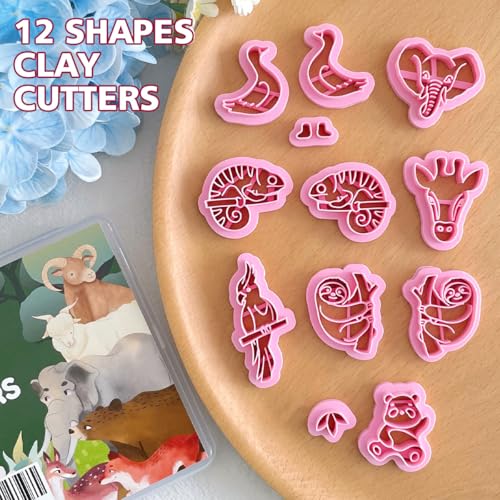 Keoker Animal Polymer Clay Cutters, 12 Shapes Clay Cutters for Polymer Clay Jewelry Animals - color: Animal Color