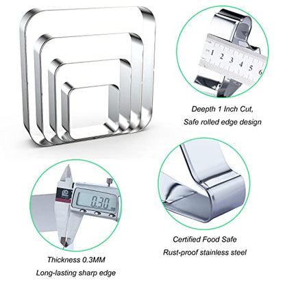 Rounded Square Cookie Cutter Set Large - 5 Inch, 4 Inch, 3 Inch, 2 Inch - Geometric Frame Plaque Cookie Cutters Shapes Molds - Stainless Steel - color: Square-Rounded Corner