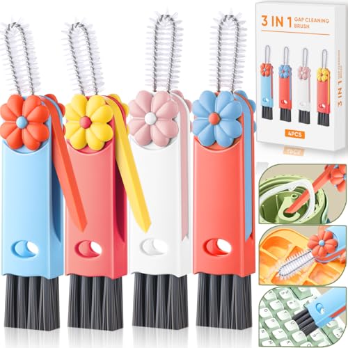 3 in 1 Cup Lid Gap Cleaning Brush, Portable Bottle Lid Cleaner Brush, Multifunctional Cleaning Brush - Home Kitchen Cleaning Tools for Tight Spaces & Bottle Gaps, White Red Blue Orange(4 PCS) - color: White Red Blue Orange-a