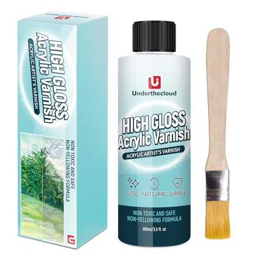 Gloss Varnish for Acrylic Painting , Non-Yellowing, Non-Toxic, Anti-Crazing, Clear Acrylic Varnish for Pro Artist, Hobby Painter on Canvas Artwork, Acrylics Paint, Wood, Clear Coat High Gloss Finish