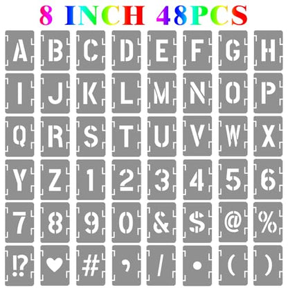 8 Inch Letter and Number Stencils Symbol Numbers Craft Stencils, 48 Pcs Reusable Alphabet Templates Interlocking Stencil Kit for Painting on Wood, Wall, Fabric, Rock, Sign, DIY Art Projects - style: 8 inch