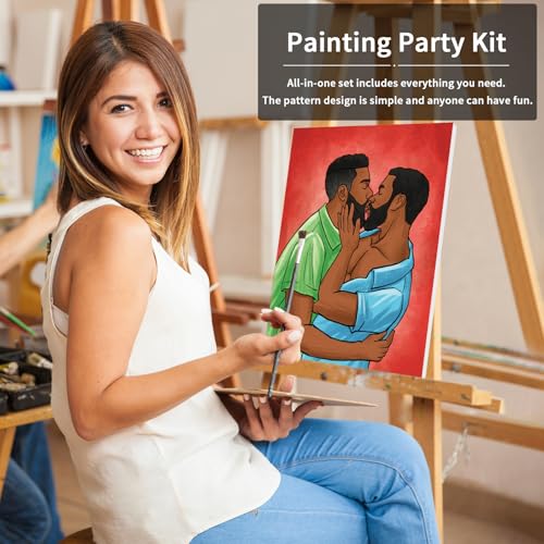 VOCHIC Canvas Painting Kit Pre Drawn Canvas for Painting for Adults Gay Couple Stuff Pride Rainbow LGBT Party Kits Paint and Sip Party Supplies 8x10 Paint Art Set - size: 8x10, style: Gay Couple