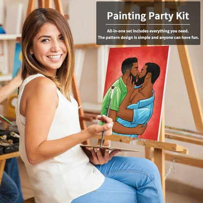 VOCHIC Canvas Painting Kit Pre Drawn Canvas for Painting for Adults Gay Couple Stuff Pride Rainbow LGBT Party Kits Paint and Sip Party Supplies 8x10 Paint Art Set - size: 8x10, style: Gay Couple