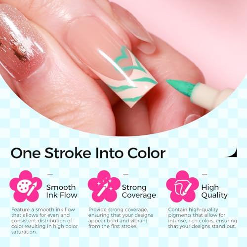 18 Color 3D Nail Art Pens Set, 0.7MM Nail Polish Pens for Nail Art Dotting Pen Drawing Painting Liner Brush for DIY Nail Design, Home & Salon Manicure Tools - color: green