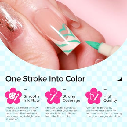 18 Color 3D Nail Art Pens Set, 0.7MM Nail Polish Pens for Nail Art Dotting Pen Drawing Painting Liner Brush for DIY Nail Design, Home & Salon Manicure Tools - color: green