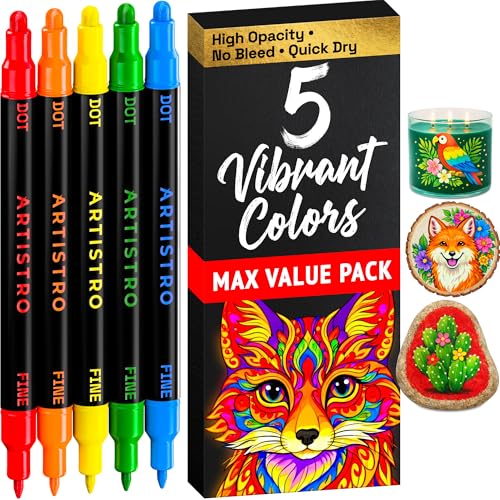 ARTISTRO 5 Precision Dual-Tip Acrylic Paint Markers – Paint Pens Set with Dot & Fine Tips for Fabric, Rock, Glass, Wood, Coloring Books – Arts & Crafts Gift – Classroom Must Haves & School Supplies - style: Multicolor