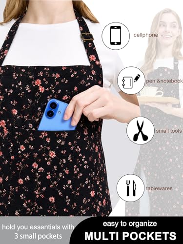 Molaxhome Split Apron with 3 Pockets,Unisex Pottery Apron with Adjustable Strap for Kitchen Ceramics - color: Blackflower