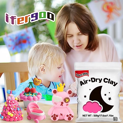ifergoo Pink Air Dry Clay - Moldable Cosplay, DIY Creative Modeling Clay for School Arts & Craft Project, Fake Bake, Slime Supplies, Super Light Magic Foam Molding Clay, Soft, No-Sticky, 1.1LBS/500G - color: Pink/500g
