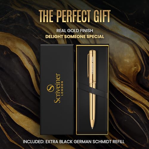 Scriveiner Personalized Gold Ballpoint Pen - Stunning Luxury Pen, Real Gold Plating, Schmidt Ink Refill, Best Engraved Ball Point Gift Set for Men & Women, Custom Name Engraving - color: 9. Gold (Personalized)