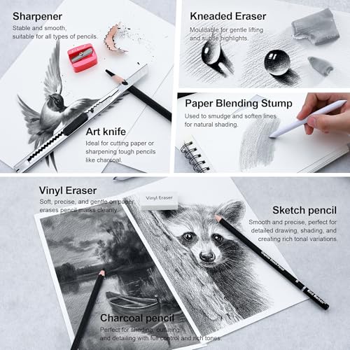24PCS Professional Sketch Pencil Set – 5H to 14B Pencils, Charcoal Pencils, Art Supplies Kit with Erasers, Sharpener, Knife – Ideal Gift for Artists, Students, Kids, Beginners