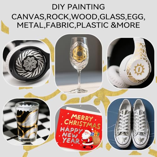 TRANSON 4 Silver and 4 Gold Paint Markers Bold and Fine Dual-tip Acrylic Paint Marker Set for Rock Painting Glass Canvas Wood Leather Ceramic Painting - style: Bold and Fine 4 Gold and 4 Silver