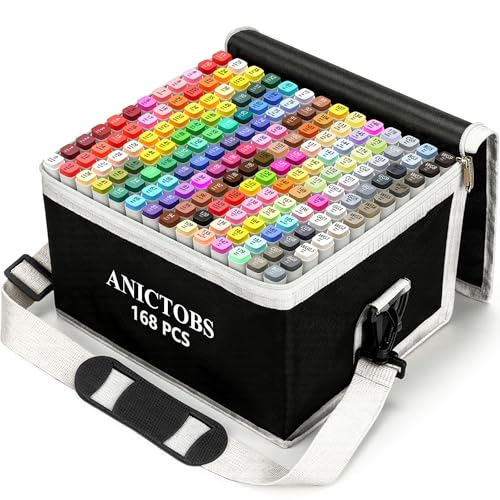 Alcohol Markers 168 Colors with Base Support, Drawing Art Markers Perfect for Students Kids and Adults Comics Sketching Illustration Artistic Creation Gift - color: 168 colors