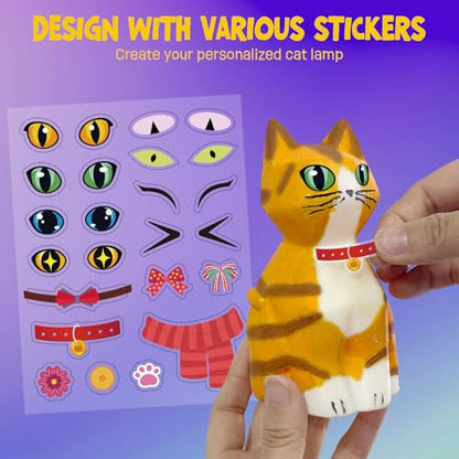 LAOESE Paint Your Own Cat Lamp Kit, Arts and Crafts for Kids Ages 8-12, Art Supplies Painting kit for Kids 6-12, Cat Night Light Toys Girls Boy Birthday Gifts for Kids Ages 3 4 5 6 7 8 9 10 11 12+ - style: Cat