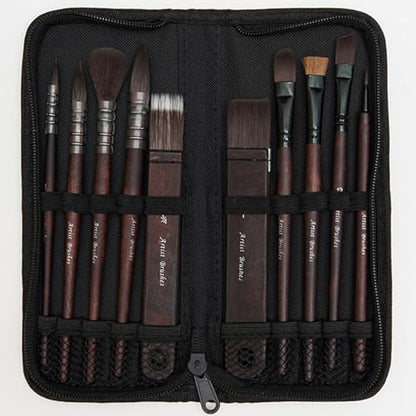 10 Pcs Watercolor Brush Set, Synthetic Hair with Wood Handle, Hake Round Flat Dagger Needle Cat Tongue for Acrylic Gouache Detail Painting