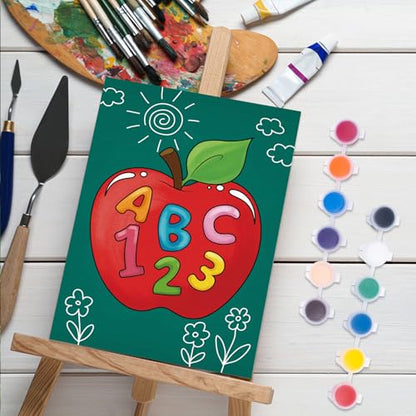 Anseal 12 Packs Pre Drawn Canvas to Paint, Back to School Pre Printed Canvas for Kids, Pre Stretched Canvas Outline Painting Boards for Beginners, Students, Party Favor（ 5" X 7"） - color: School