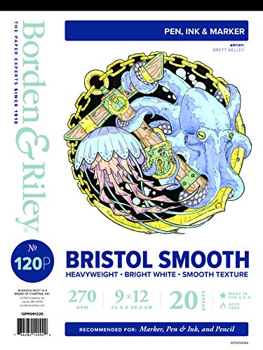 Borden & Riley 9" x 12" #120P Bristol Smooth Paper Pad, 270 GSM, 20 White Sheets, 1 Pad Each (12PP091220)