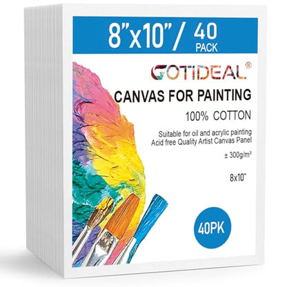GOTIDEAL Bulk Canvas Boards for Painting, 8x10 inch Value Pack of 40, Gesso Primed Canvases for Painting - 100% Cotton Art Supplies Canvas for Acrylic Paint, Pouring, Oil Paint - size: 8x10 inch