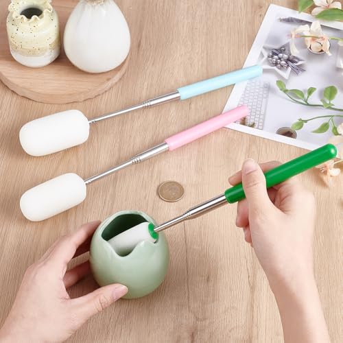 UNICRAFTALE 3Pcs 3 Styles Telescoping Sponge Stick Retractable Pottery Sponge Stick for Pottery with Long Handle Pottery Tool for Removing Excess Water from Tall and Narrow Pottery