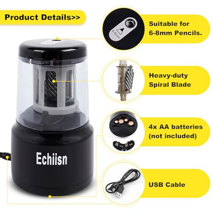 Electric Pencil Sharpener, Office Personal Super Sharp, Powerful Stall-Free Motor, 10yr Warranty, (Black)
