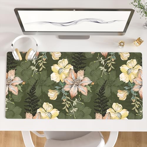 Colorful Star Large Mouse Pad, PU Leather Waterproof Desk Mat, Computer Gaming Mouse Pad, XXL Table Mousepad Non Slip Full Desk Pad for School Office Home 31.5" x 15.7" - Vintage Bold Flowers - color: Vintage Bold Flowers, size: 31.5L x 15.7W inches