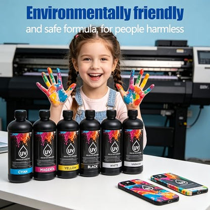 UV DTF Ink Hard Ink 500ml for Printer Printing on A B Films for XP600 TX800 i3200 i1600 L805 1390 DX5 DX6 DX7 DX10 UV Sticker Printer(6×500ML CMYKWV One Set) - style: 6×500ML CMYKWV One Set