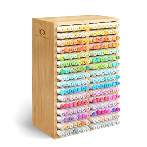 Ohuhu Bamboo Marker Organizer, Desktop Storage Hold 224 Markers for Honolulu Oahu Series of Ohuhu Markers, Pens Pencils Stationary Organizer Holder with 32 Compartments for Classroom Office Decor - style: Right Angle Hold 224 Markers