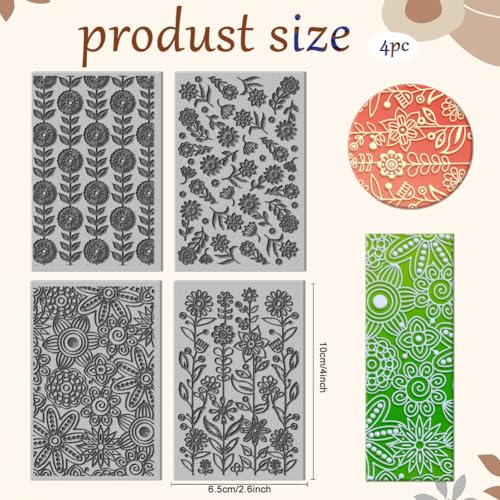 CHGCRAFT 4 Sheets Abstract Flowers Polymer Clay Texture Mat Seamless Pattern Clay Modeling Pattern Pad Geometric Flowers Texture Sheets for Polymer Clay Making Earrings Jewerly Tools, 4×2.6 inch - style: Flowers