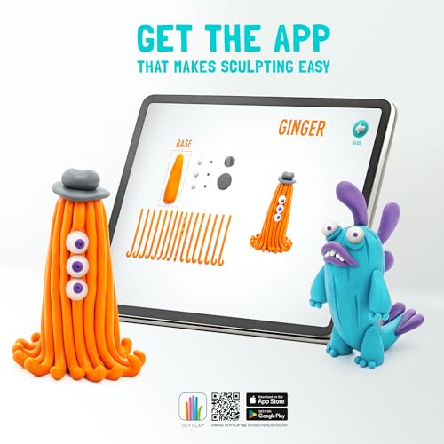 HEY CLAY - Beasts Set-Colourful Modeling Kids-Air Dry Clay Kit 15 cans and Sculpting Tools with Fun Interactive Instructions App, Multicoloured - style: Beasts