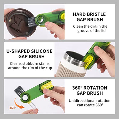 3 in 1 Cup Lid Gap Cleaning Brush Set, Multifunctional Insulation Bottle Cleaning Tools, Mutipurpose Tiny Silicone Cup Holder Cleaner, Home Kitchen Cleaning Tools - color: Green