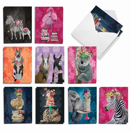 The Best Card Company Assorted Blank Greeting Card Box Set - Incl. 20 Cards + Envelopes - 10 Unique Designs - refined for Thank Yous, Invitations, More - Fancy Wildlife AM3364OCB-B2x10 - style: Fancy Wildlife