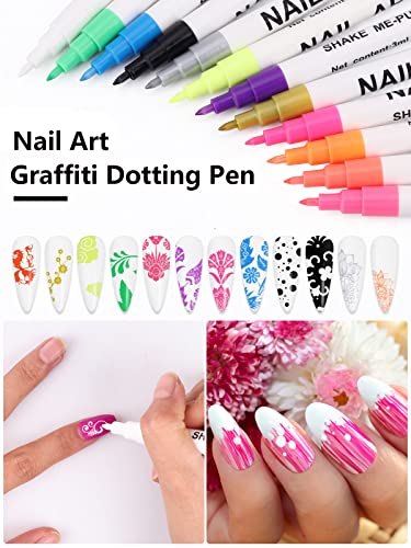 12 Color 3D Nail Art Pens Set, Kalolary Nail Point Graffiti Dotting Pen Drawing Painting Liner Brush for DIY Nail Art Beauty Adorn Manicure Tools - color: D