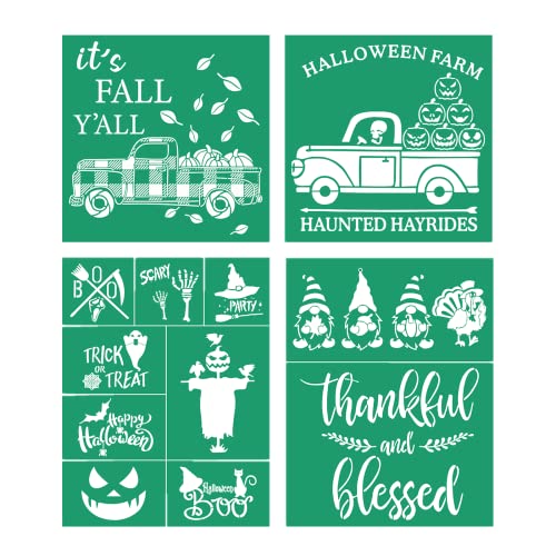 JAJADO Reusable Adhesive Stencil Silk Screen Stencils 4 Pcs Fall Halloween Thanksgiving Farm Screen Printing Stencil Mesh Transfers for Painting on Wood T-Shirt Chalkboard Ceramic DIY Home Decor - color: 4 PCS