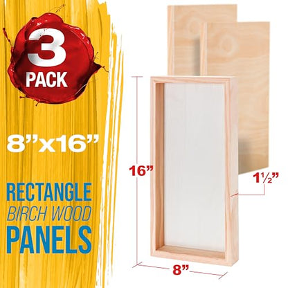 U.S. Art Supply 8" x 16" Unfinished Cradled Wood Panels for Painting, Gallery 1-1/2" Deep (3 Pack) - Artist Depth Wooden Wall Canvases - Mixed-Media Craft, Acrylic, Oil, Encaustic, Paint Pouring - size: 8" x 16"
