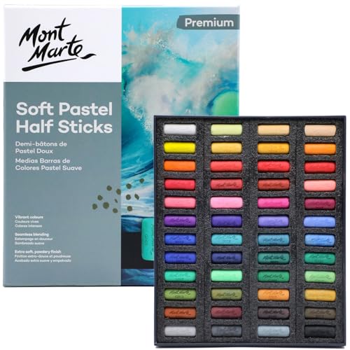 Mont Marte Soft Pastel Half Sticks 48pc, Pastels Art Supplies, Artist Quality Pastels, Extra Soft and Smooth Texture, Ideal for Professional Level Artwork - color: Premium Multicolor, size: 48 Count (Pack of 1)