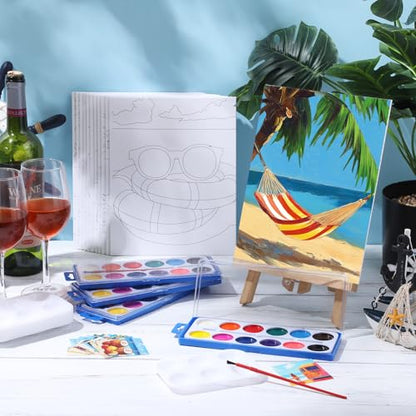 Ctosree 12 Sets Pre Drawn Canvas Kit for Painting Adults Sip and Paint Kit Art Pre Printed Canvas Bulk for Adult Date Night, Art Party & Holiday Gift(Hawaii Vacation,8 x 10 in) - size: 8 x 10 in, style: Hawaii Vacation