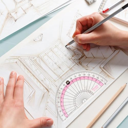 Compass Geometry Tool Protractor and Compass Set 8 Pcs Geometry Set Drawing Compass Geometry Compass and Protractor Set Math Compass with Shatterproof Storage Box for Class Supplies and School Pink