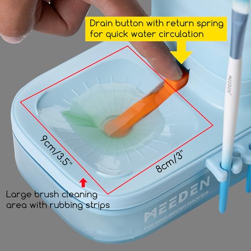 MEEDEN Portable Paint Brush Cleaner: Paint Brush Rinser with Drain for Acrylic, Watercolor & Water-Based Paints - 5-Slot Silicone Brush Washer & Holder, Blue - color: Blue