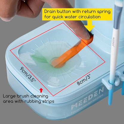MEEDEN Portable Paint Brush Cleaner: Paint Brush Rinser with Drain for Acrylic, Watercolor & Water-Based Paints - 5-Slot Silicone Brush Washer & Holder, Blue - color: Blue