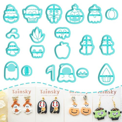 Tainsky Halloween PolymerClay Cutters - 20 Shapes Fall Polymer Clay Cutters for Earrings - color: Set D