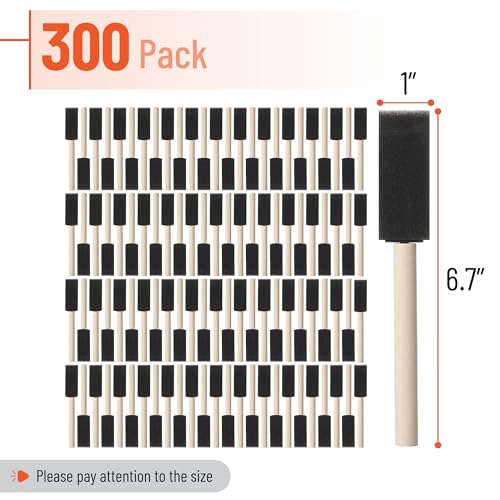 Bates- Foam Paint Brushes, 1 Inch, 300 Pack, Foam Brushes for Painting with Lightweight Wooden Handles - color: Black, size: 1 Inch, 300 Pack