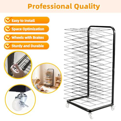 Art Drying Rack with 18 Shelves - Upgrade Heavy-Duty Mobile Drying Cart with Locking Wheels, Portable Storage Organizer for Classroom, Studio, School Art Supplies