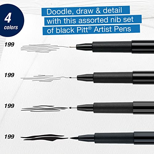 Faber-Castell Pitt Artist Pens Essential Set - 4 Black Markers, Variety of Nibs - style: Essential Art (Black)
