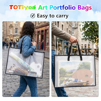 TOTiyea 7-Pack Art Portfolio Bags with Handle & Zipper, Clear Waterproof Poster Storage Set(15.75” x 21.65” & 9.25” x 12.6”), Large Artwork storage for Artwork, Scrapbook, Keepsake & Bulletin Board