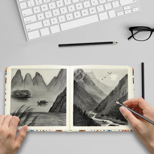 E-WEICHEN Square 4.8x4.8 inches 80gsm 96sheets/192 Pages Notebooks Blank Sketchbooks Travel Journal Pocket Hardcover Paint Writing Diary Memo Planner Cloth Cover. Circus Troup - color: Cloth Cover-4.8x4.8in-Circus Troup