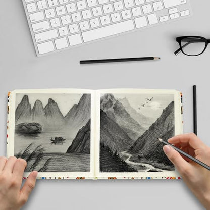 E-WEICHEN Square 4.8x4.8 inches 80gsm 96sheets/192 Pages Notebooks Blank Sketchbooks Travel Journal Pocket Hardcover Paint Writing Diary Memo Planner Cloth Cover. Circus Troup - color: Cloth Cover-4.8x4.8in-Circus Troup