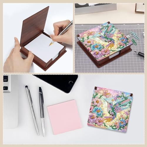 MVVMTOP Diamond Painting Kit memo Box, Diamonds Art DIY Hummingbird Patterns Sticky Note Box Special Shape Drill, with 160 Sticky Note, Ideal for Home Office Supplies, Handicrafts, Holiday Gifts - color: Hummingbird