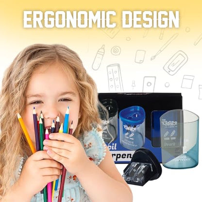 Manual Pencil Sharpener - 2 Pcs Dual Hole Premium Quality Pencil Sharpeners for Standard & Large Sized Pencils - Handheld Pencil Sharpener for Kids, Adults, Artists, Home & Office Uses