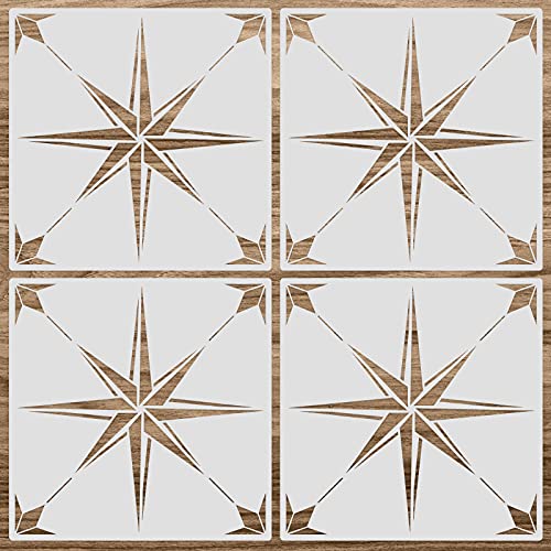 Zonon 4 Pcs 12 x 12 Inches Reusable Tile Stencil for Painting Large Pattern Floor Wall Templates Flower Damask Talavera Moroccan Mehndi for DIY Crafts Concrete Plaster Decor(Geometric Style) - size: 12 x 12 Inches, style: Geometric Style