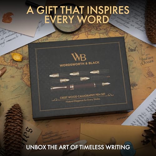 Wordsworth & Black Calligraphy Pen Gift Set, Includes Ink Bottle, 6 Cartridges, Refill Converter, 6 Replacement Nibs, Luxury Bamboo, Journaling, Smooth Writing Pens [Violet Wood] - color: Violet Wood