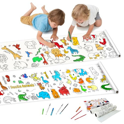 Animal Coloring Paper Roll for Kids, 2 Pack 116"x11.6" Giant Drawing Paper Roll with Lions Elephants & Safari Animals, Reusable Art Paper for Toddlers Ages 3-8, Birthday Gift & Party Tablecloth - color: C2